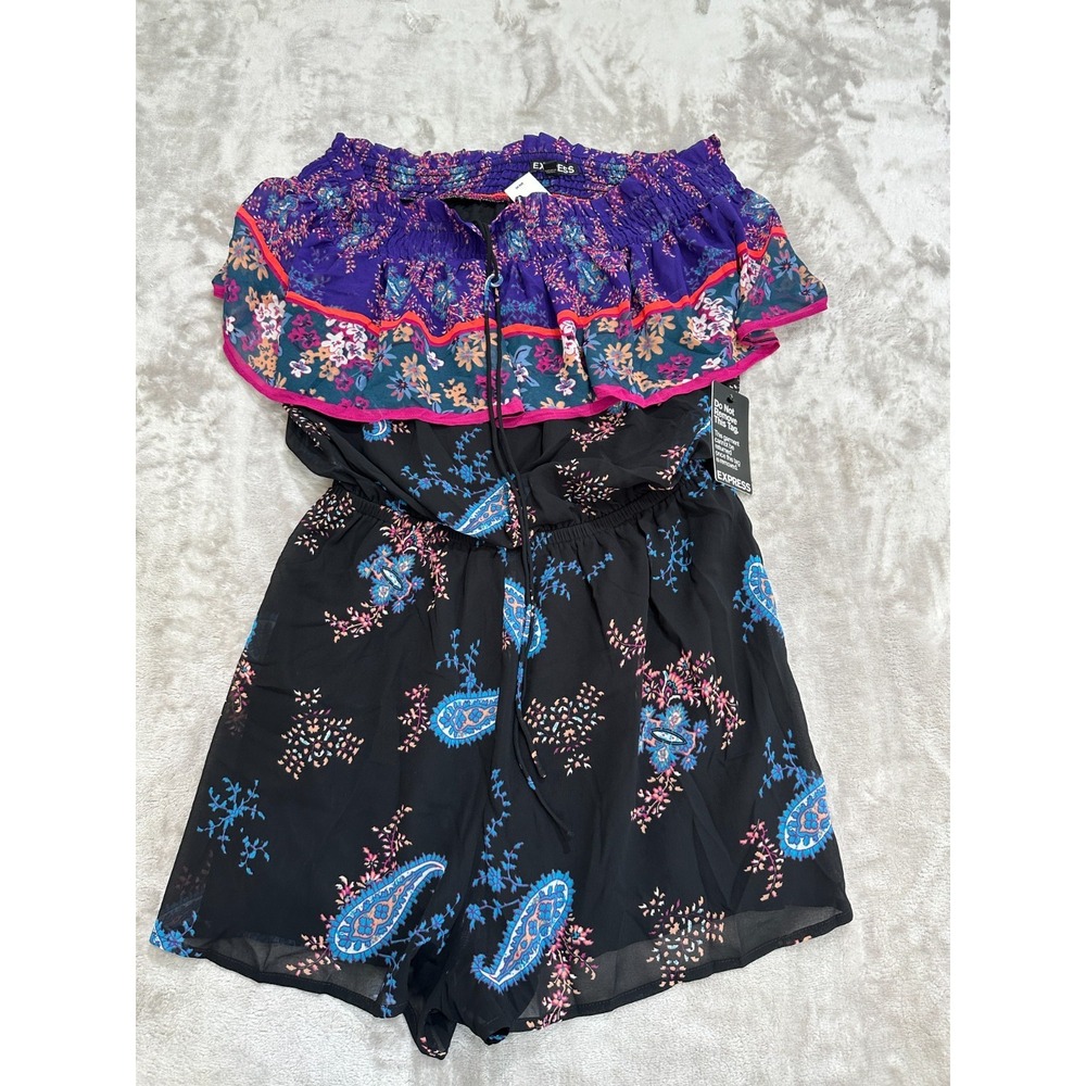 Express Floral Paisley Off-Shoulder Romperโ Shorts Jumpsuit Coverup Size M NWT